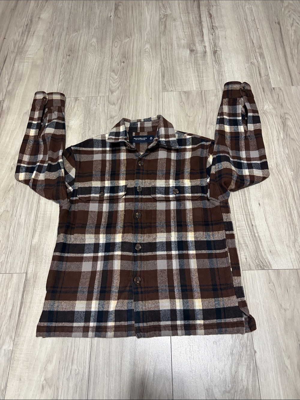Abercrombie & Fitch Flannel Shacket SoftA&F Plaid Shirt Jacket Brown XS Oversize